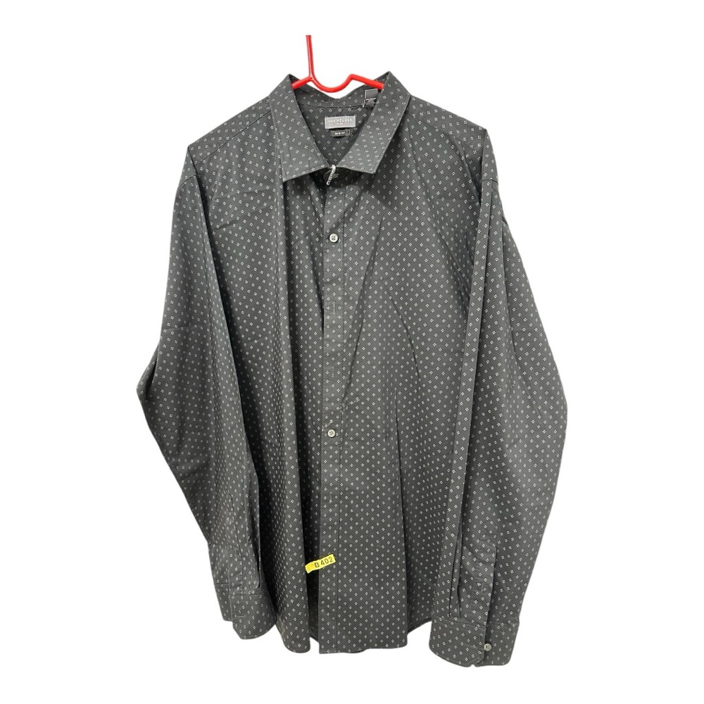 Van Heusen Men's Dress Shirt Slim Fit Flex Collar Black with White Diamonds
